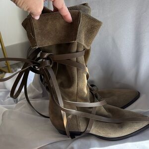 Christine Shell Paris Brown-Green Suede Women's Boots